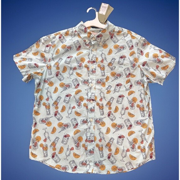 Goodfellow & Co Men's Slim Fit Tropical Drinks & Fruits Shirt, Blue, Size XL - Picture 3 of 4